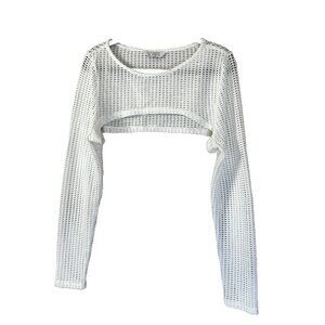 Womens White Open Knit Long Sleeve Shrug Bolero Half Sweater XL Beach Coastal